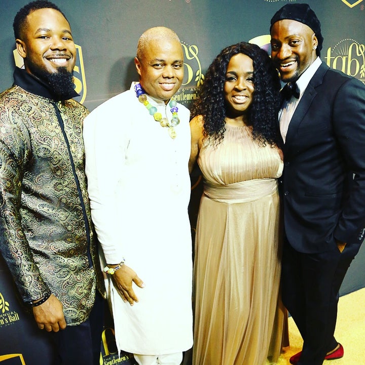 <p>On the Gold Carpet with Gentlemen’s Ball hosts Tammy Peay and Sampson McCormick are Tao Fi’ and Lonnell Williams </p>