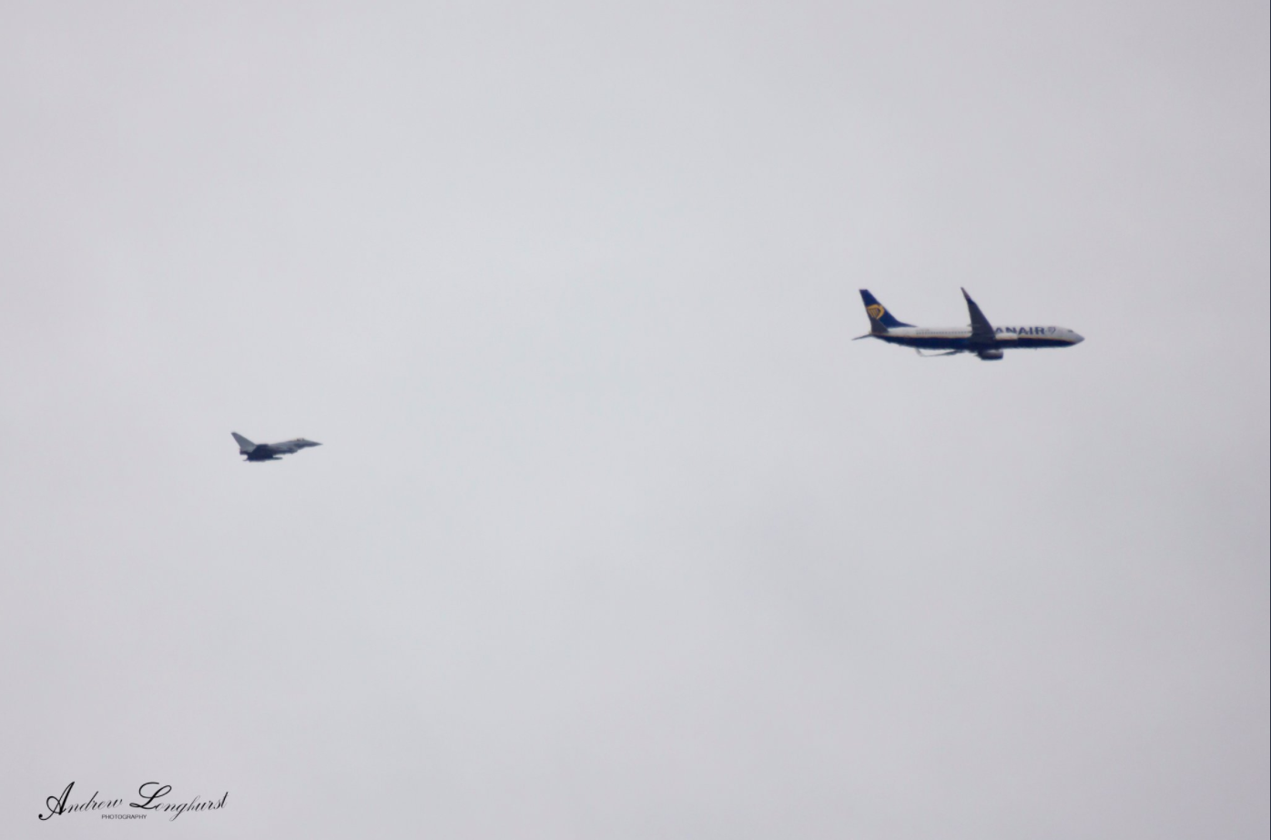 Ryanair flight escorted to Stansted Airport by two fighter jets Ryanair flight escorted to Stansted Airport by two fighter jets