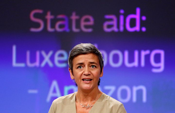 European Competition Commissioner Margrethe Vestager holds a news conference at the EU Commission's headquarters in Brussels, Belgium.