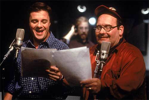 Nathan Lane & Ernie Sabella in a “Lion King” recording session.