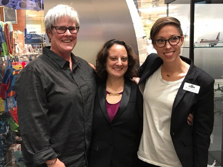 Maj. Margaret Witt, Sarah Toce, and Kristin Leong at the Town Hall Seattle Museum of Flight special event Sept. 26.