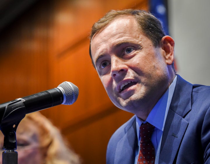 Tom Perriello addresses a forum with fellow Virginia gubernatorial candidate Ralph Northam on May 2, 2017.