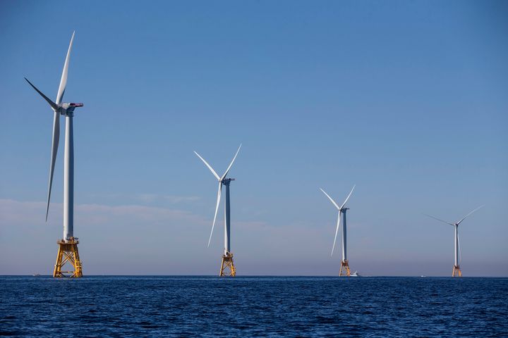 The five new 6 megawatt wind turbines off the coast of Block Island, Rhode Island, are expected to produce more energy than the island needs.