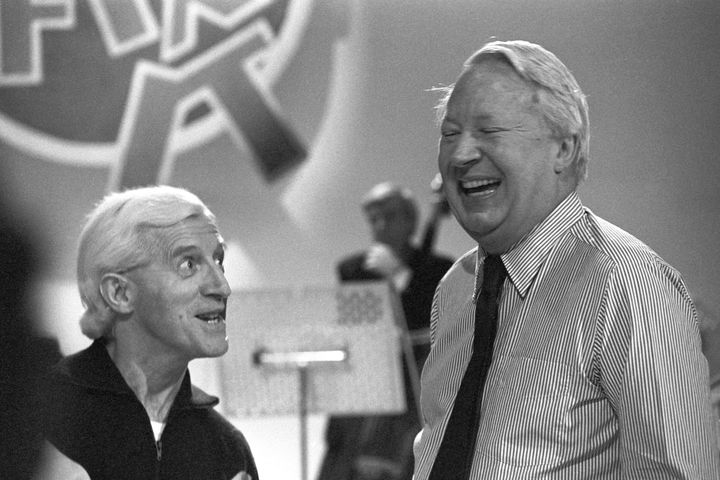 Jimmy Savile (left) with Heath (right) in February 1980, during a rehearsal for a Jim'll Fix It episode at the BBC Shepherd's Bush Theatre