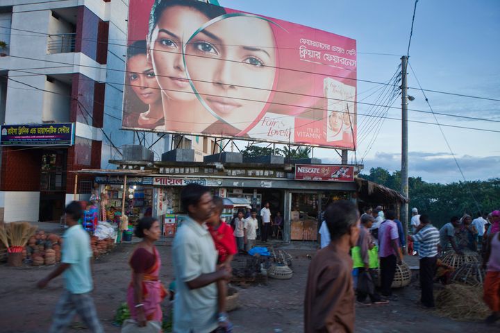 A large billboard advertising skin lightening cream in Jessore, Bangladesh. 