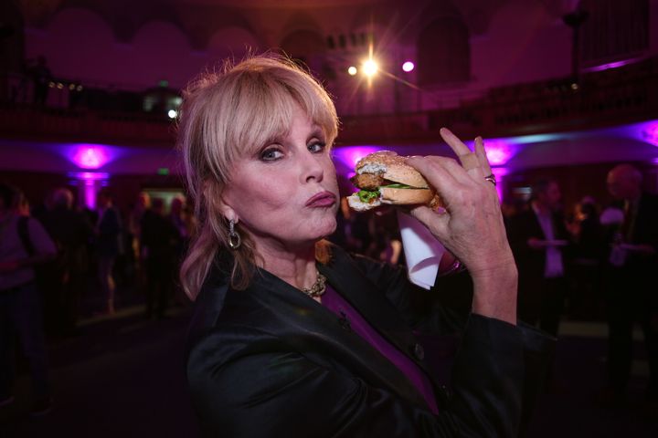 Joanna Lumley tries the 'Beyond Burger'.