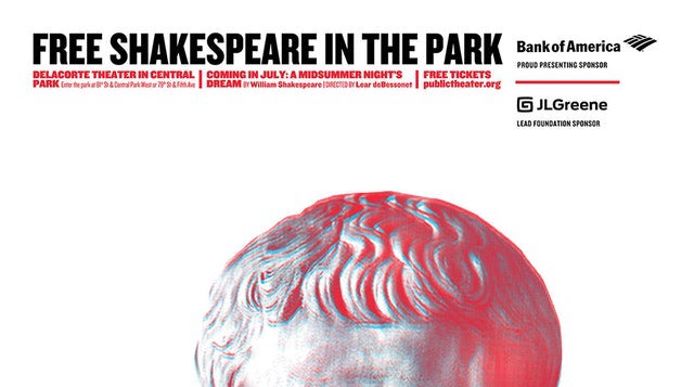 The top of a publicity poster for the Public’s staging of <em>Julius Caesar </em>shows how important Bank of America’s sponso
