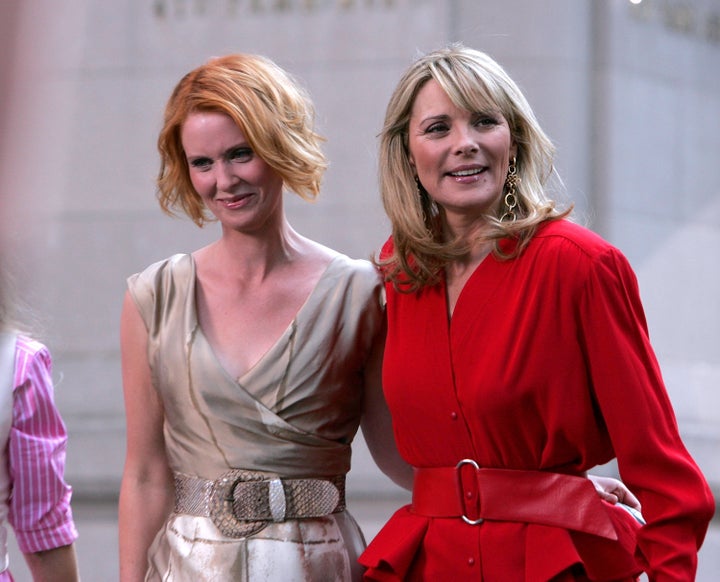 Cynthia Nixon and Kim Cattrall on the set of "Sex In The City: The Movie."