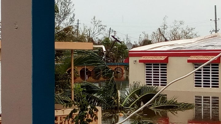 The scene outside -- our house is the blue and orange structure in the rear.