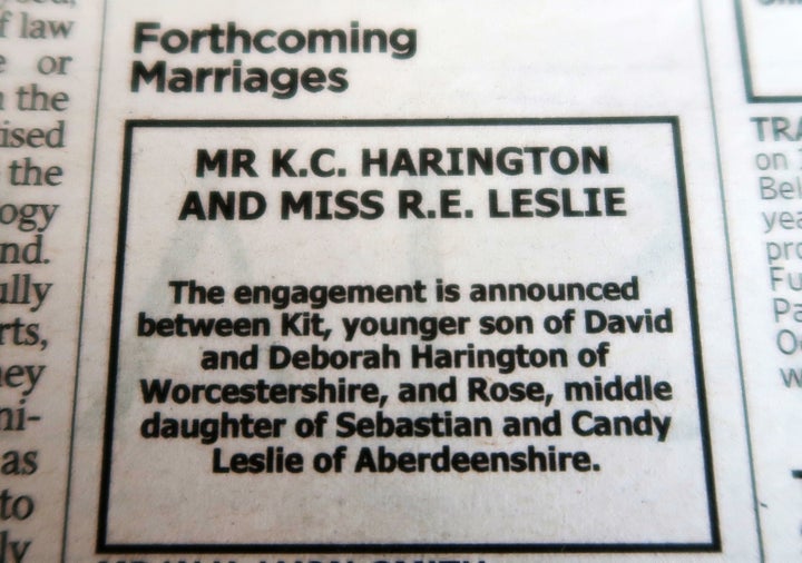 The announcement appeared in the Times of London on September 27.