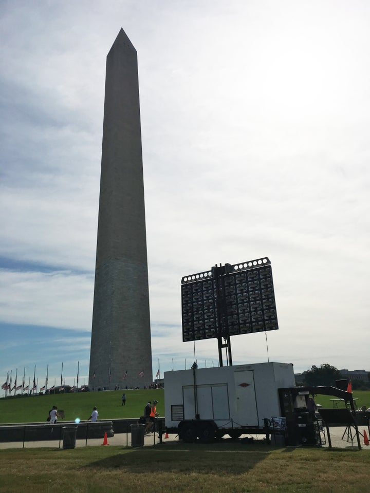 UltraViolet set up a large video screen playing the Donald Trump "Access Hollywood" video Friday. 