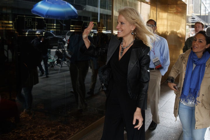 Kellyanne Conway, Trump’s campaign manager, arrives at Trump Tower on Oct. 8, 2016.