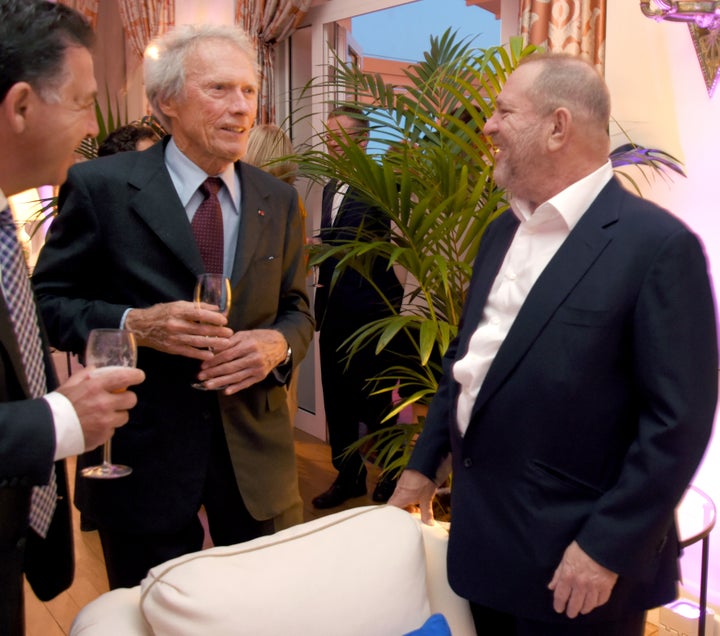 Clint Eastwood (L) and Weinstein attend a dinner in Cap d'Antibes, France, on May 20, 2017.