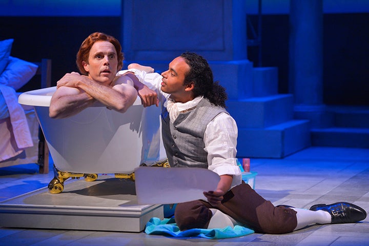 <p>Mark Anderson Phillips (Thomas Jefferson) and Cameron Matthews (Robert Hemings) in a scene from <strong><em>Thomas and Sally</em></strong> </p>