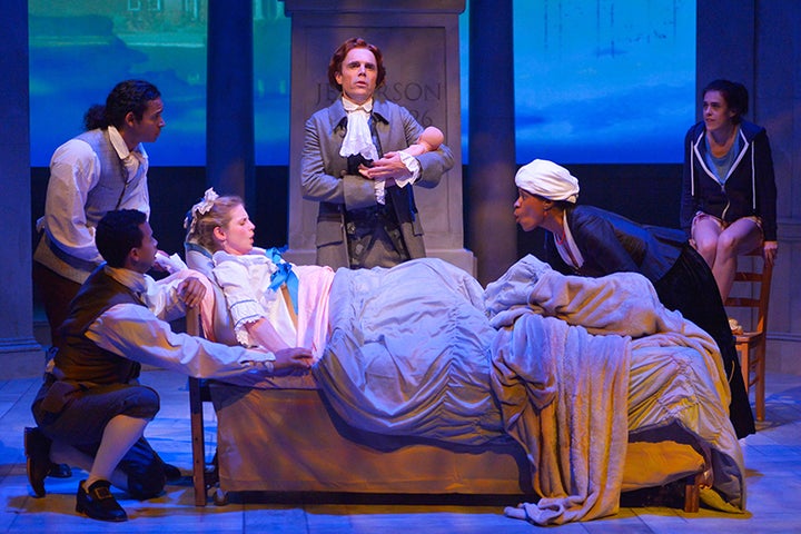 <p>Ella Dershowitz as Martha Jefferson gives birth in a scene from <strong><em>Thomas and Sally</em></strong> </p>