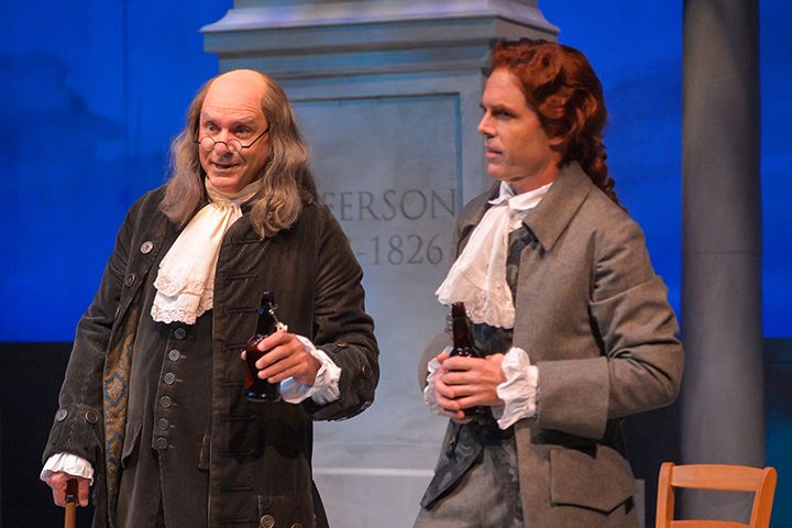 Robert Sicular as Benjamin Franklin with Mark Anderson Phillips as Thomas Jefferson in a scene from Thomas and Sally 