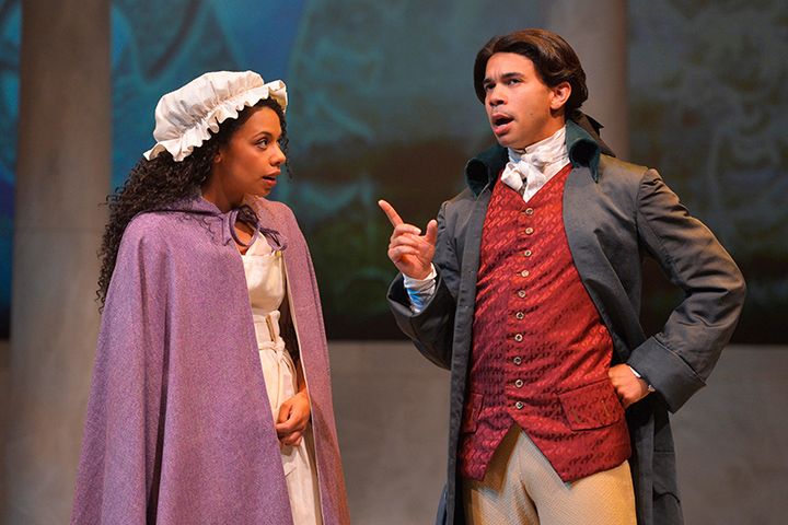 <p>Tara Pacheco as Sally Hemings with William Hodgson as her brother, James, in a scene from <strong><em>Thomas and Sally</em></strong></p>