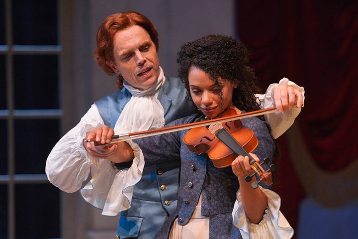 <p>Mark Anderson Phillips as Thomas Jefferson with Tara Pacheco as Sally Hemings in a scene from <strong><em>Thomas and Sally</em></strong> </p>
