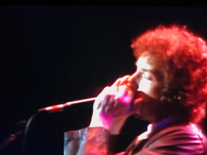Dylan and his harmonica, still image from Trouble No More