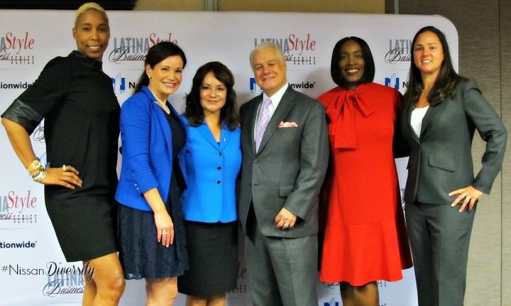 Speakers and sponsors flank Robert E. Bard, President & CEO of Latina Style Inc.