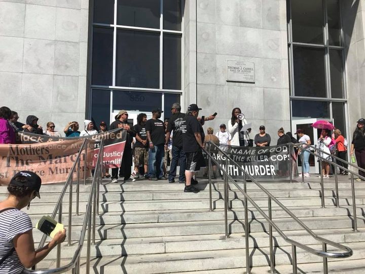 San Franciscans rally at 850 Bryant, Hall of (In)justice, to launch the #MarchforJusticeSF October 6, 2017