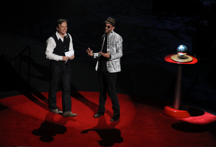 TED Curator Chris Anderson awarding artist JR the 2011 TED Prize