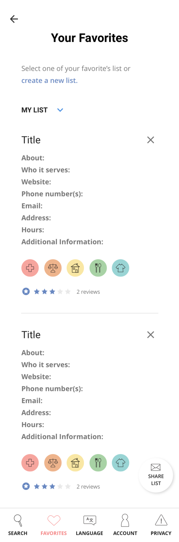 <em>Mobile mockup: users will now have the option to store their personalized resource search.</em>