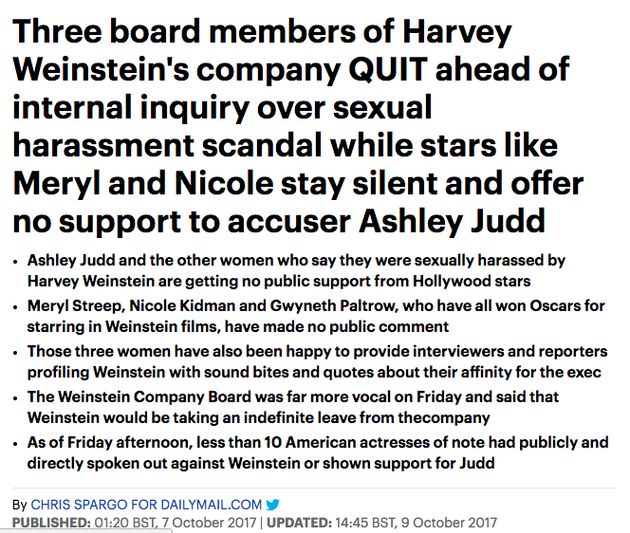 Female A-Listers Criticise 'Double Standards' Over Calls For Women To Condemn Harvey Weinstein