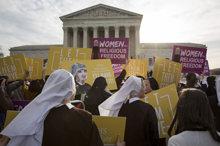 Nuns opposed to the Affordable Care Act's contraception mandate rallied outside of the Supreme Court in Washington, D.C., on March 23, 2016.