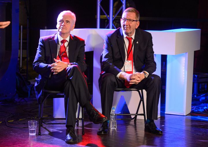 John McDonnell and Unite chief Len McCluskey at The World Transformed in 2017.