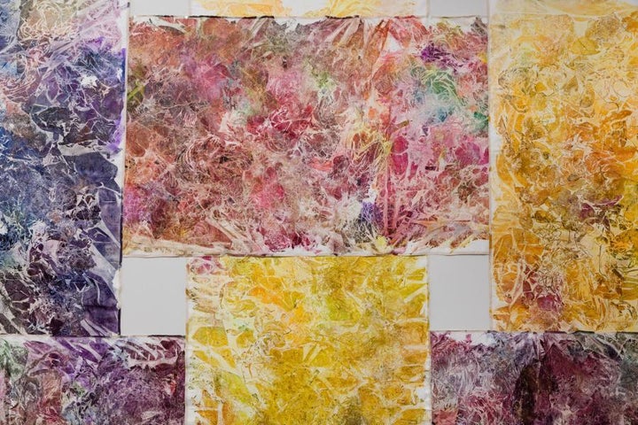 <p><em>Time Traveler 2017, Tall Wall Space, University of La Verne, CA | Diluted acrylic and mixed media on canvas (detail)</em></p>