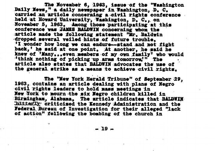 Screenshot of James Baldwin’s COINTELPRO file.