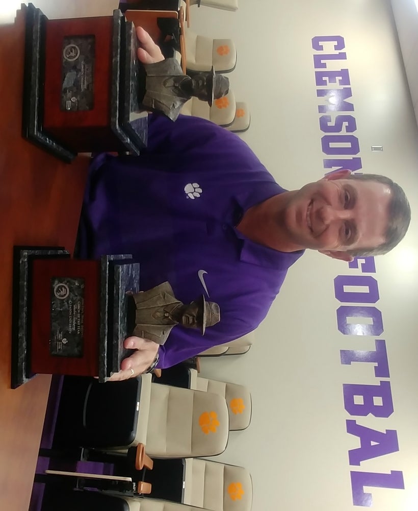 Clemson coach Dabo Swinney, the only back-to-back winner of the Paul “Bear” Bryant Award. He’s won the last two.