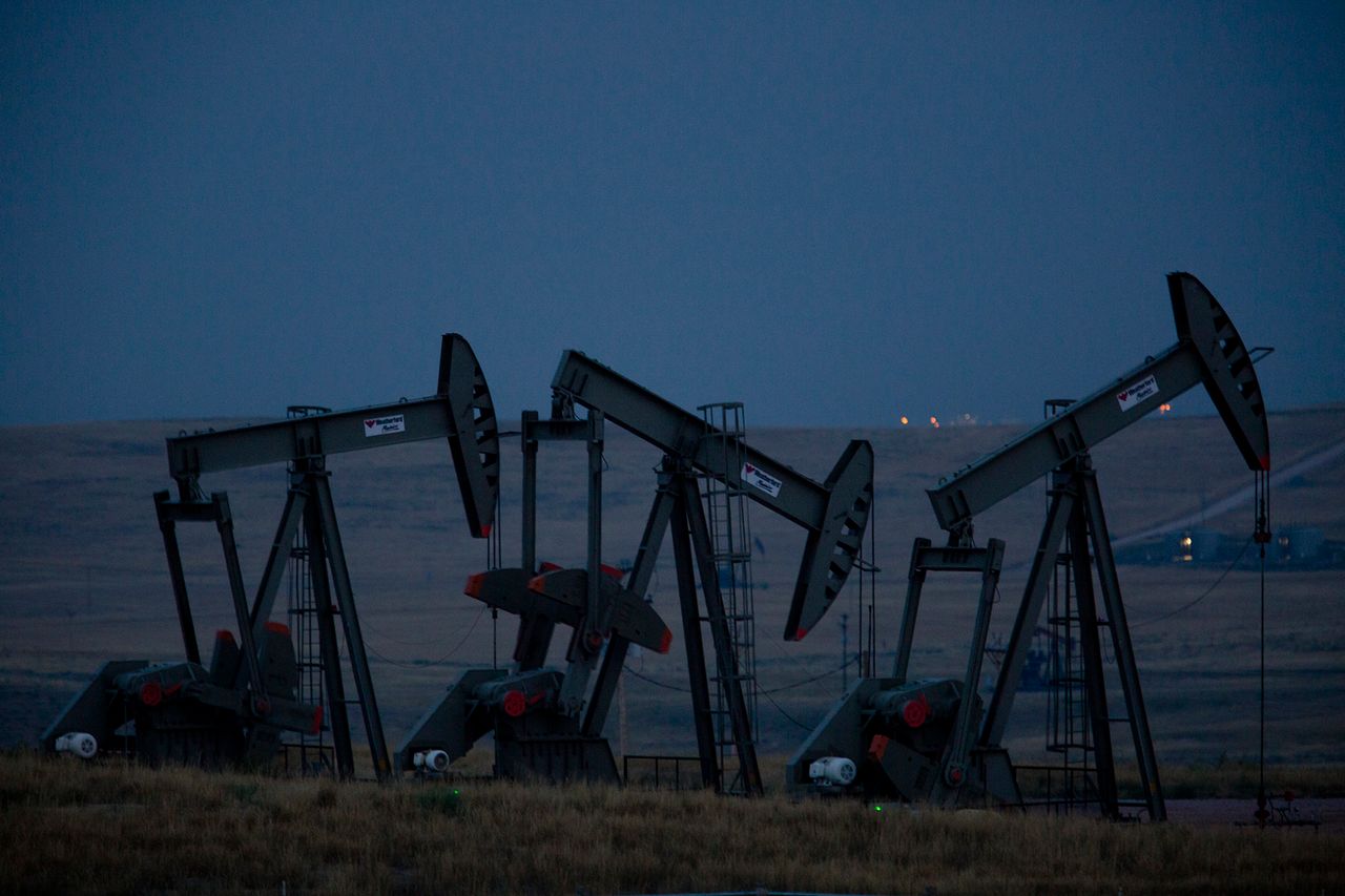 Pumpjacks operate at an oil well site near Gillette, Wyoming. Natural resources are the lifeblood of the state's economy.