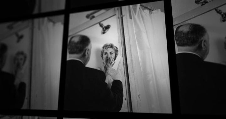 Alfred Hitchcock directs Janet Leigh in "Psycho."