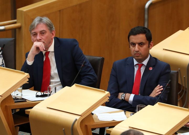 Scottish Labour's Richard Leonard (L) and Anas Sarwar during First Minister's Questions at the Scottish Parliament.