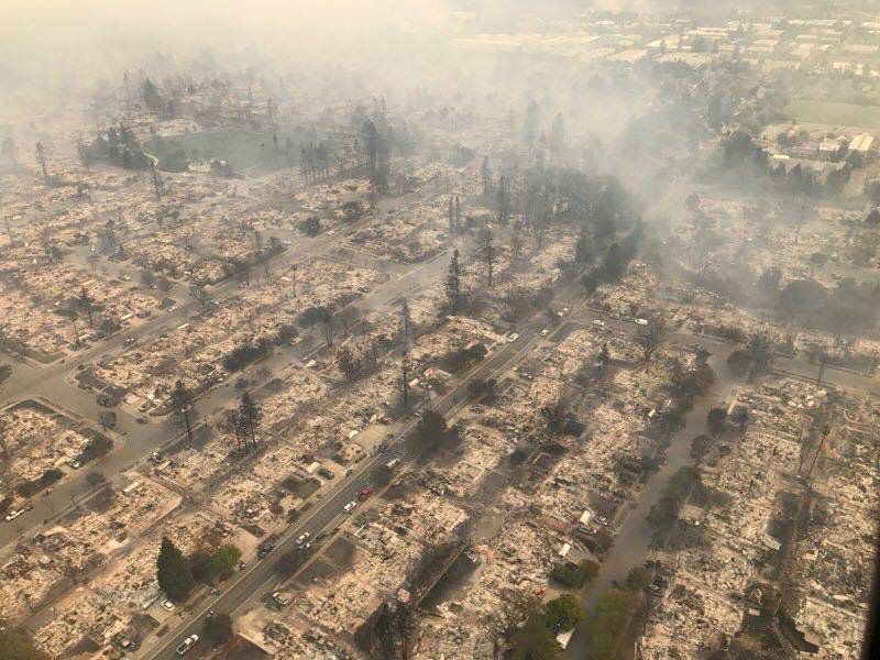 An aerial photo of the devastation left behind from wildfires in Northern California, Oct. 9, 2017.