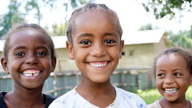 Smiling primary school students in Ethiopia