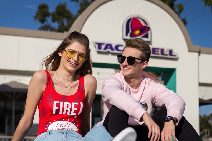 Models for the new Forever 21 x Taco Bell collection include Brittany Creech and Andrew McBurnie, both of whom famously took their senior portraits at Taco Bell.