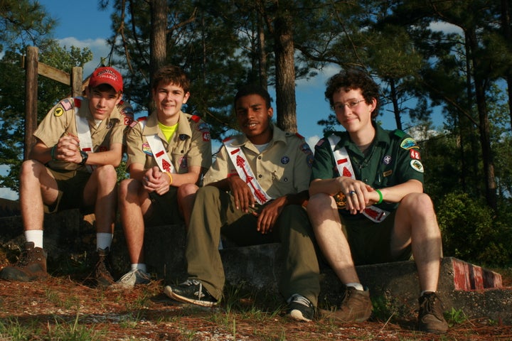 Dwayne (second from the right) with friends at Salmen Scout Reservation.