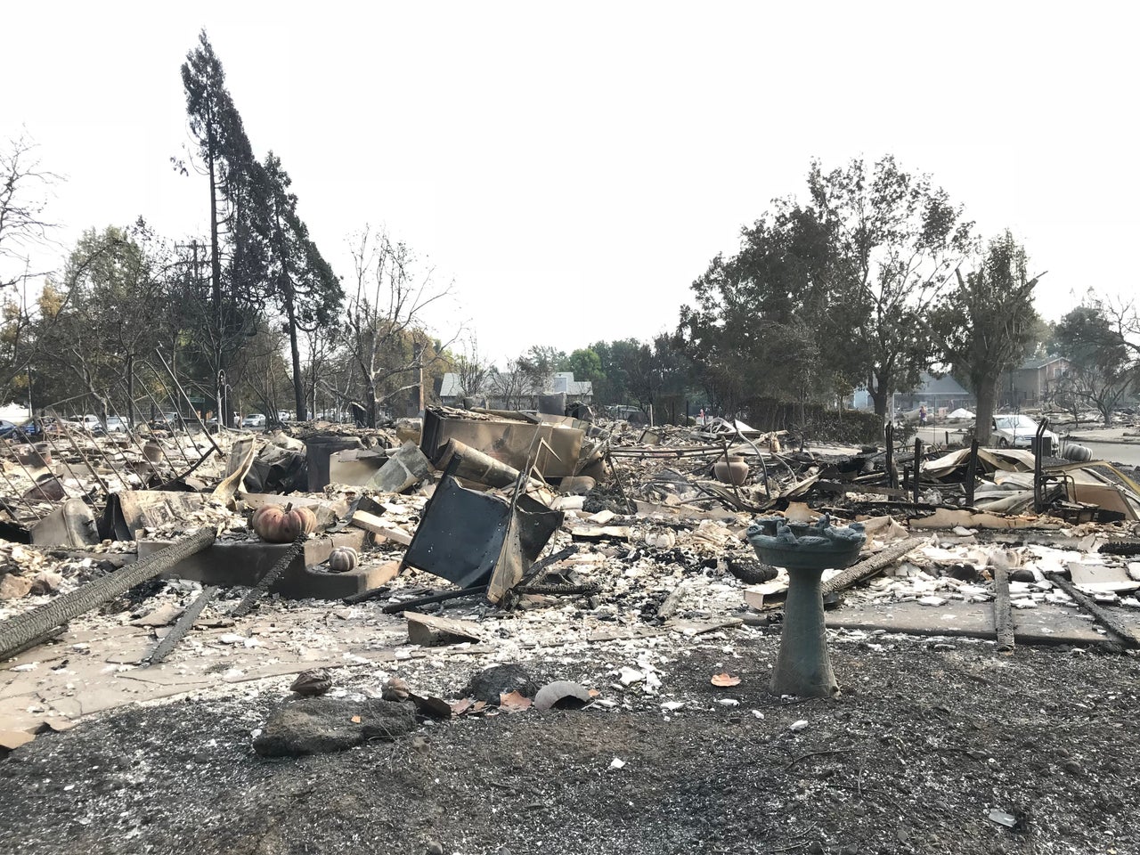 Ashes and debris litter the ground where the Heims' house once stood in Santa Rosa.