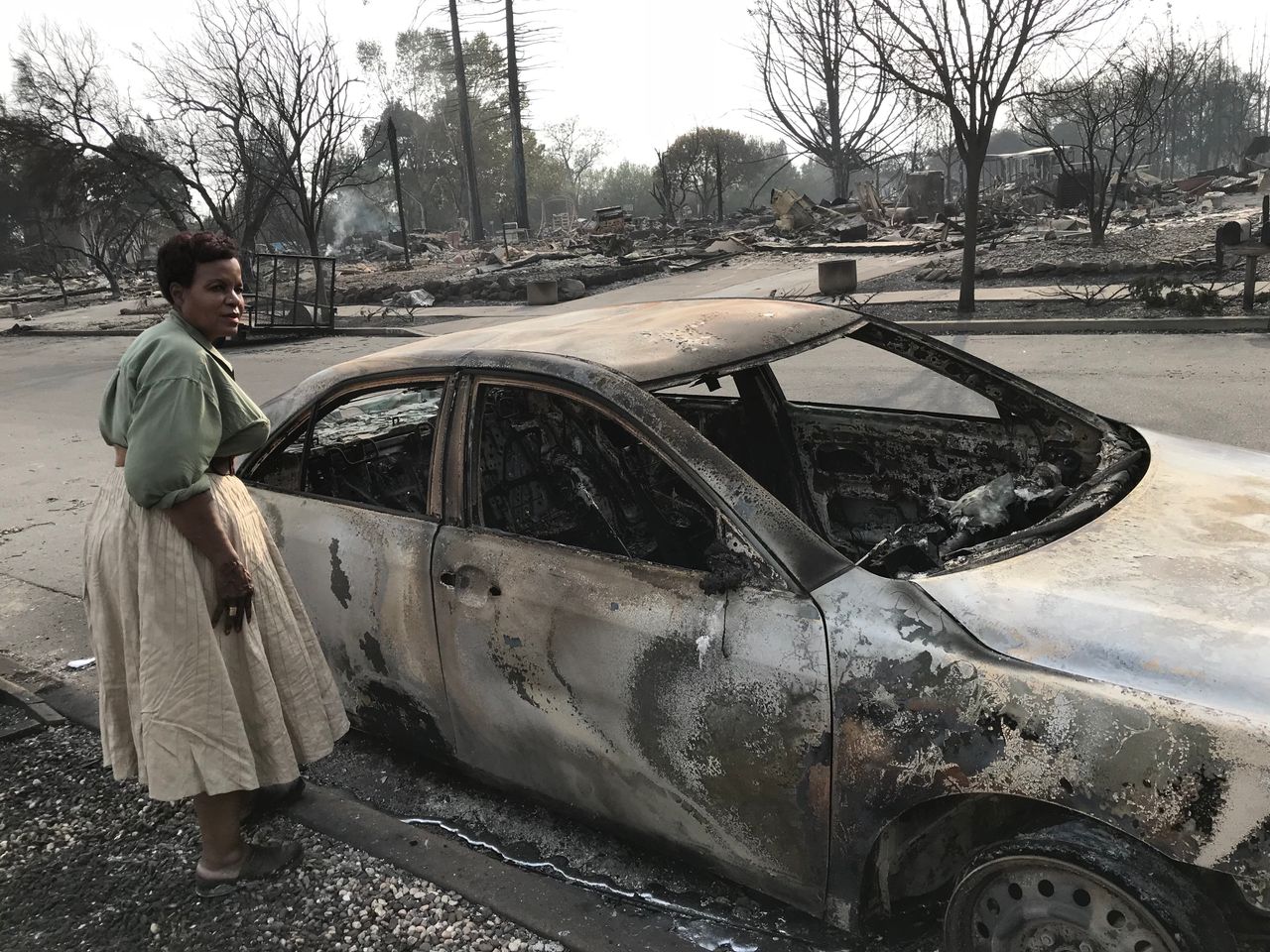 Marion Heim's incinerated car was about the only thing still recognizable at her property in Santa Rosa in the days after the fire -- Oct. 2017 