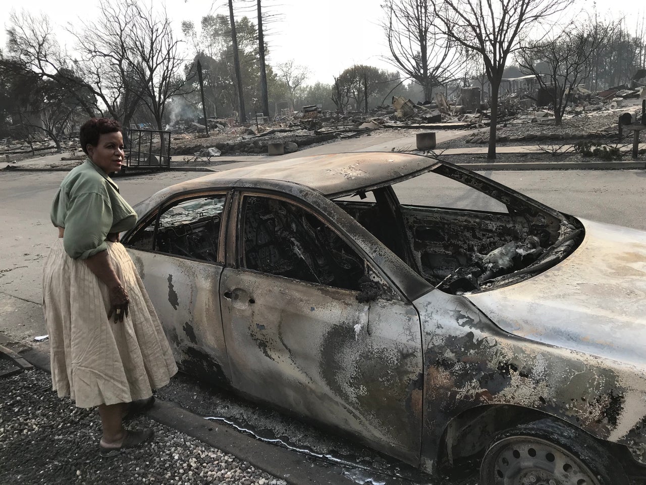 Marion Heim's incinerated car is about the only thing still recognizable at her property in Santa Rosa.