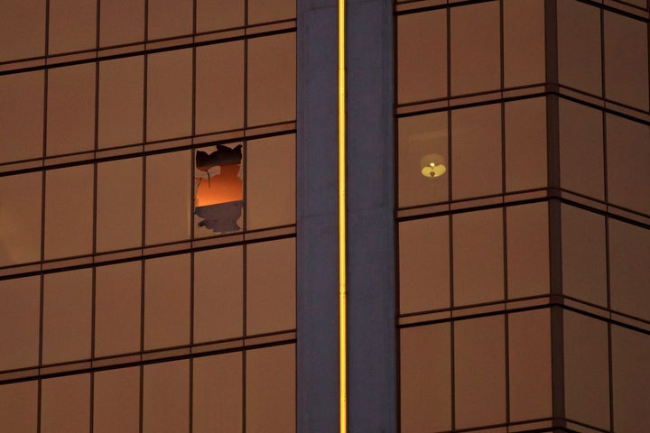 Stephen Paddock shot at a Las Vegas country music festival from a shattered window in his 32nd-floor suite at the MGM-ow
