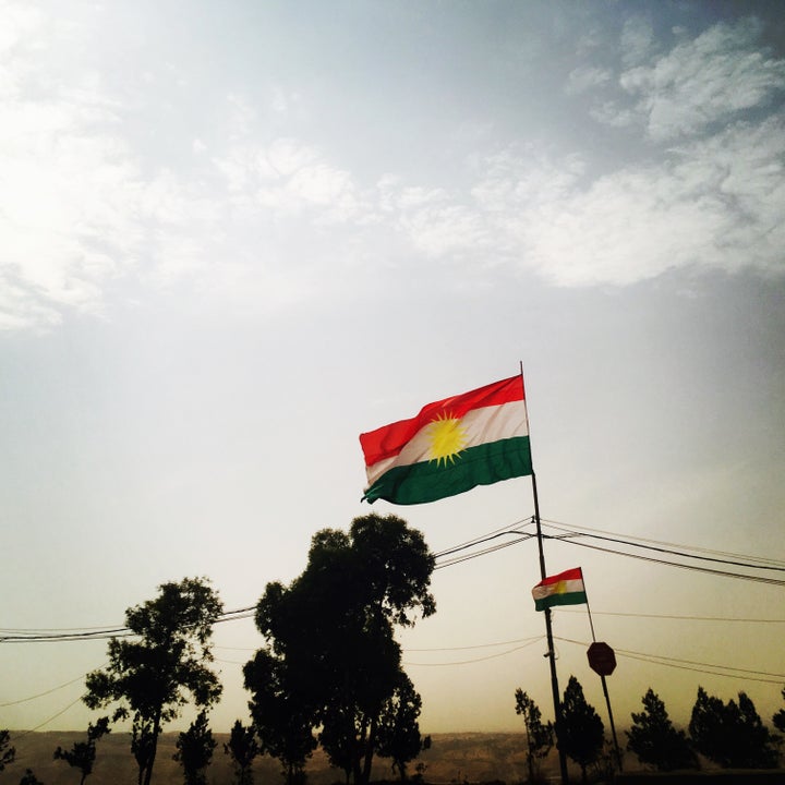 Kurdish Flag on the road between Salahaddin and Erbil, the 26th of September 2017.