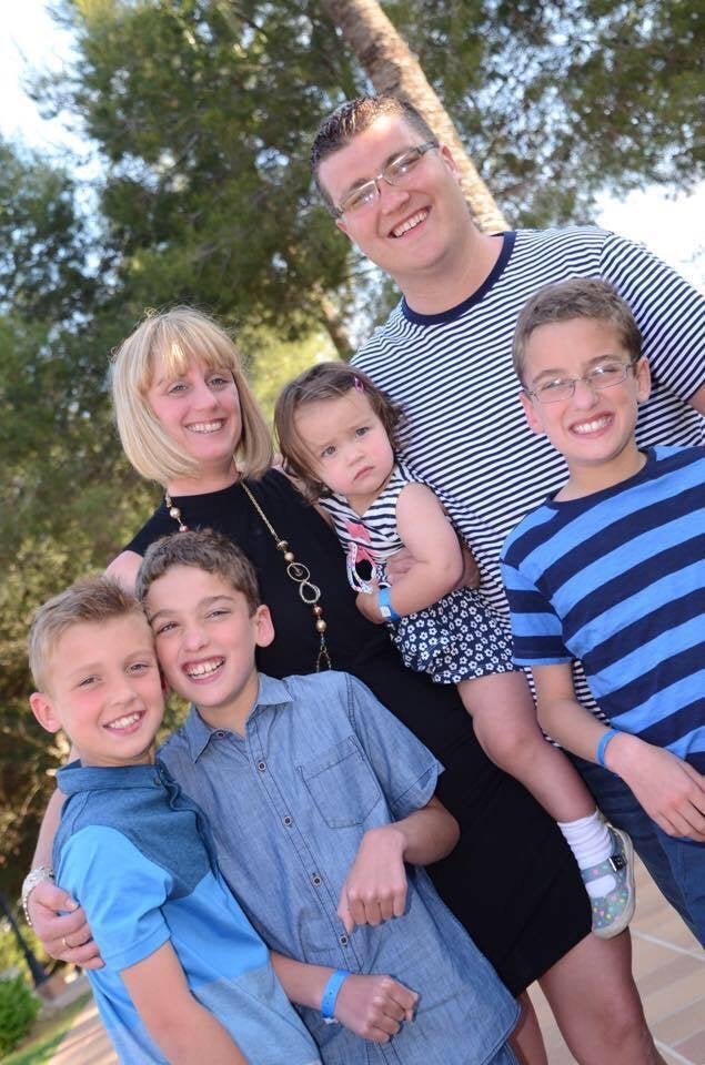 Karen Johnson and her partner Paul, and from left to right: Joe, Jack, Megan and Charlie.