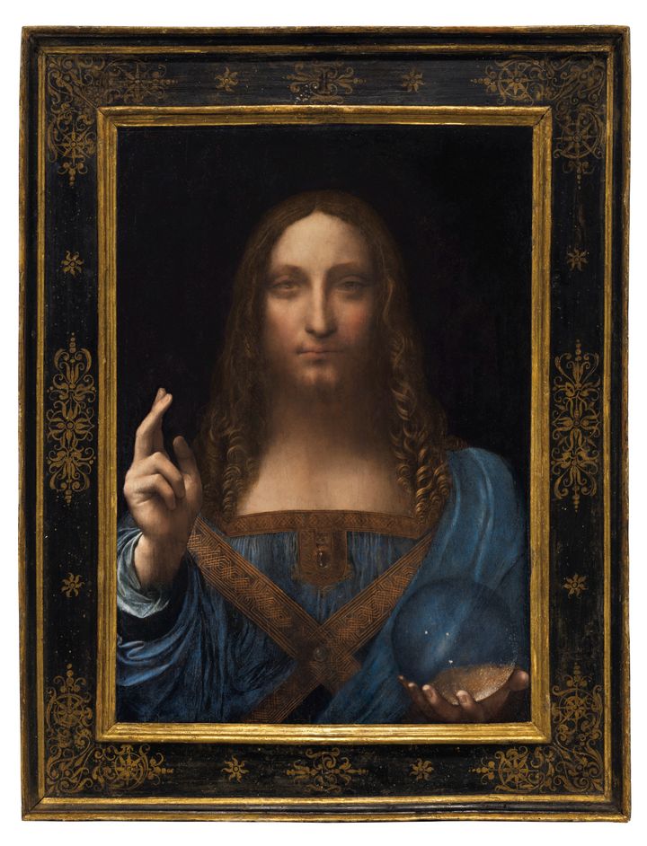 "Salvator Mundi," an ethereal portrait of Jesus Christ which dates to about 1500, is the last privately owned Leonardo da Vinci painting, on display for the media at Christie's auction in New York, NY.