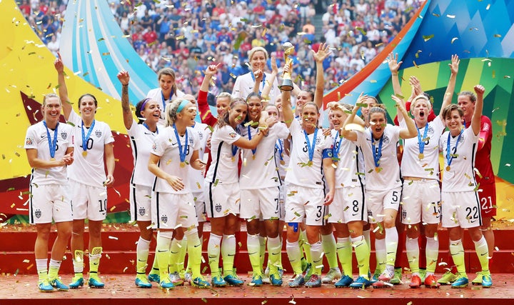 The United States celebrates winning the World Cup following the FIFA Women's World Cup Canada 2015 Final match between USA and Japan at BC Place Stadium in Vancouver, Canada.