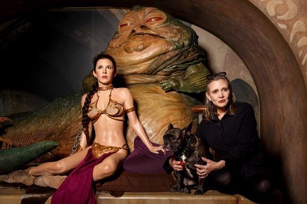 Carrie with her Slave Leia wax figure at Madame Tussauds