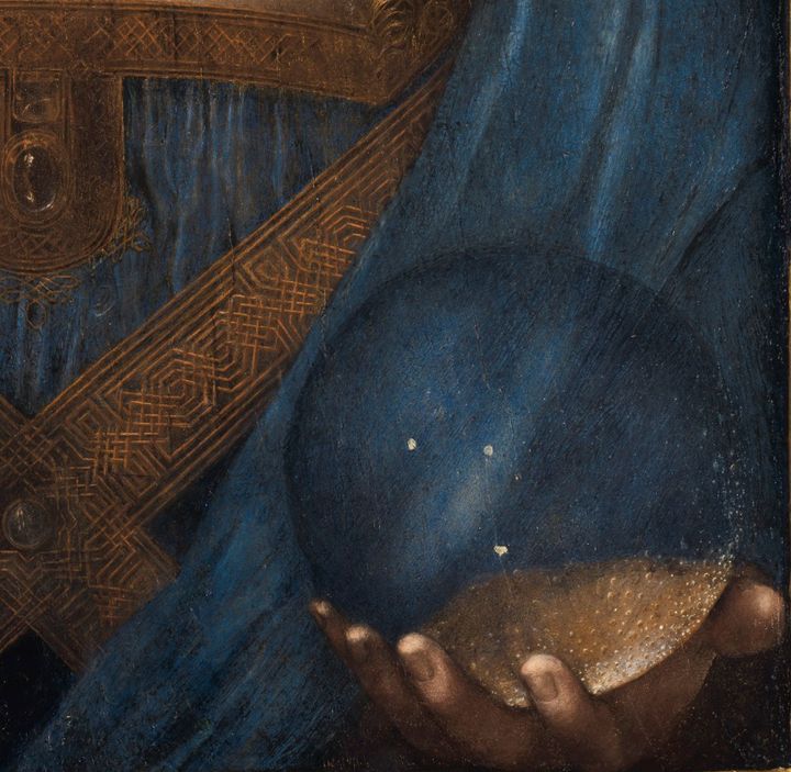 A close-up of Leonardo da Vinci's "Salvator Mundi."